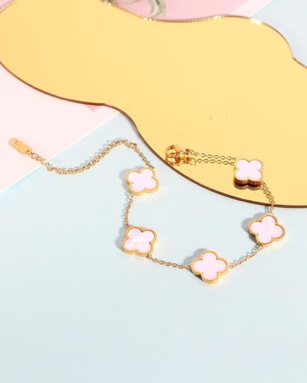 3PC Clover Bracelets Set 18k Gold Plated Lucky Clover Bracelet Women Adjustable Link Bracelets Cute Gold Jewelry