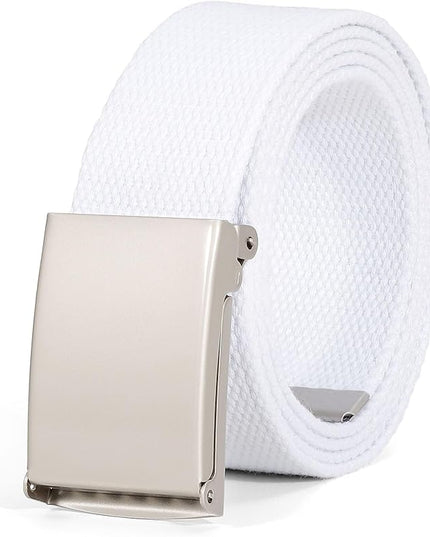 WHIPPY Canvas Web Belt Flip-Top Solid Black Military Buckle Fully Adjustable Mens Webbing Belts Cut To Fit