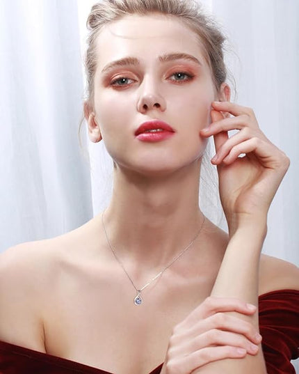 FANCIME 14K Solid Gold Birthstone Pendant with Sterling Silver Chain Infinity Gemstone Necklace Fine Jewelry Anniversary Birthday Christmas Gifts for Women Wife Her