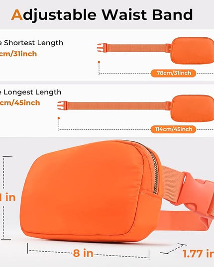 Cwualo Belt Bag Zipper Fanny Pack Crossbody Bags for Women,Fashion Nylon Waist Packs, Water Repellent Two Way wear with Adjustable Strap Gifts for Teenage Girls Women Men(orange)