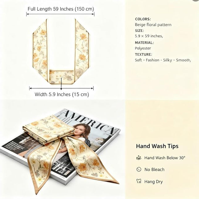 Womens Silk Scarf - Large Size 59 Inch Head Hair Neck Scarves Purse Bag Scarfs For Handbags Satin Fashion