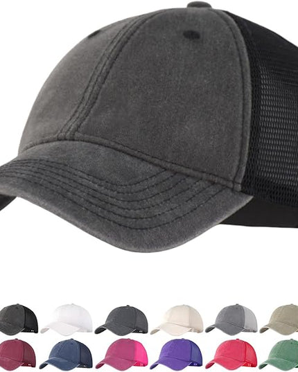 Vintage Washed Soft Crown Baseball Cap Plain Snapback Trucker Hat Men Women Adjustable Distressed Mesh-Back Ball Cap