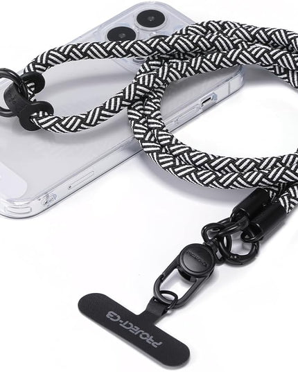project-cb Phone Lanyard×1,Phone Tether Tab×2,Cell Phone Lanyards for Around the Neck,Rope Lanyard,Universal Adjustable Phone Strap Crossbody,Cell Phone Chain(White-Black)