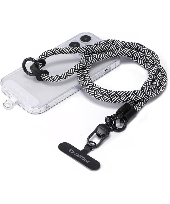 project-cb Phone Lanyard×1,Phone Tether Tab×2,Cell Phone Lanyards for Around the Neck,Rope Lanyard,Universal Adjustable Phone Strap Crossbody,Cell Phone Chain(White-Black)