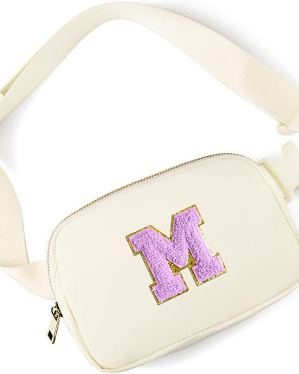 Gitus Gifts for 8 9 10 11 12 Year Old Girls Belt Bag Fanny Pack Crossbody Bags with Initial Letter Patch Cute Stuff Birthday Gifts for Teen Girls Women Personalized Trend Stuff (Ivory-M)