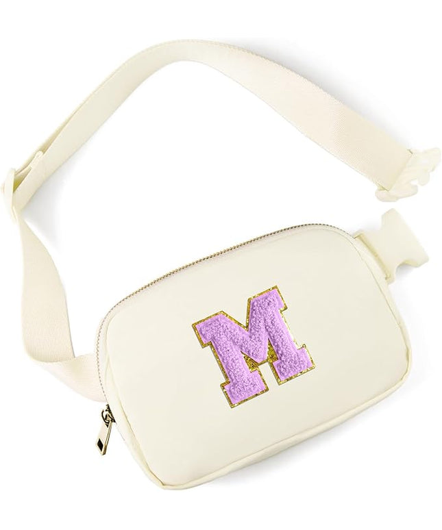 Gitus Gifts for 8 9 10 11 12 Year Old Girls Belt Bag Fanny Pack Crossbody Bags with Initial Letter Patch Cute Stuff Birthday Gifts for Teen Girls Women Personalized Trend Stuff (Ivory-M)