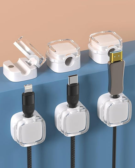 Magnetic Cable Organizer (6-Pack) – Adhesive Cord Clips for Desk, USB & Charging Cables – Reusable No-Drill Wire Holder, Compatible with iOS & Android Devices