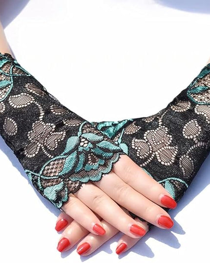 Women's Short Lace Gloves Fingerless for Driving Wedding Wrist Length Bridal Prom Gloves