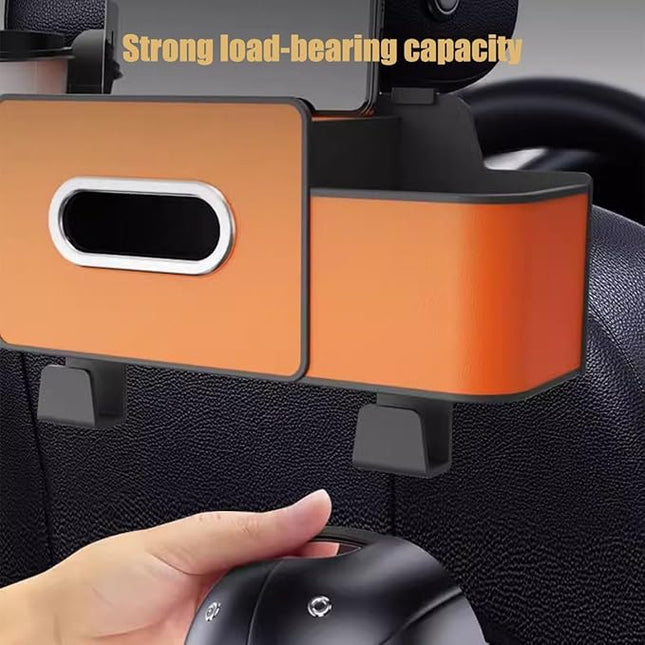 3-in-1 Car Backseat Organizer–Keep Your Ride Clean Organized, Car Organizers and Storage Box Behind Seat, Multifunctional Hanging Cars Organizer and Storage Box with Cup Holder & Tissue Boxs (Orange)