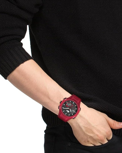 Lacoste LC33 Men's Analog-Digital Watch – TR90 Case, World Clock, Stopwatch, Alarm, Backlight, Textured Silicone Strap, Premium Fashion Timepiece - Gift for Him - 45mm