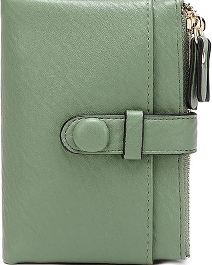 AOXONEL Women's Wallets Leather Wallets for Women Rfid Small Ladies Wallet Billfolds for Women,Trifold Mini Wallets for Women with Double Zipper Coin Pocket (Green)