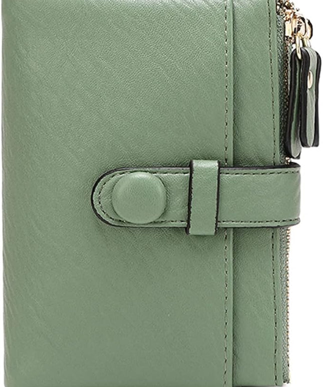 AOXONEL Women's Wallets Leather Wallets for Women Rfid Small Ladies Wallet Billfolds for Women,Trifold Mini Wallets for Women with Double Zipper Coin Pocket (Green)