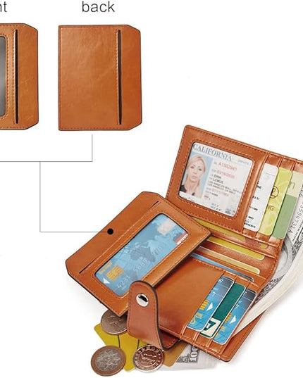 BOSTANTEN Women Leather Wallet RFID Blocking Small Bifold Zipper Pocket Wallet Card Case Purse with ID Window