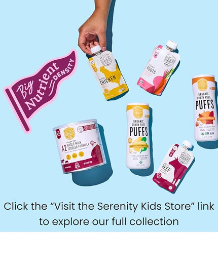 Serenity Kids 6+ Months Dairy-Free Smoothie Baby Food Pouches - Grass-Fed Collagen Protein - USDA Organic Baby Snacks & No Added Sweeteners - 3.5 Oz, 8 Pack