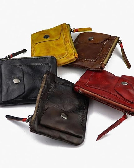ZYLOXAR Genuine Leather Coin Pouch with Zipper Snap Closure Crazy Horse Wallet for Women (Brown)