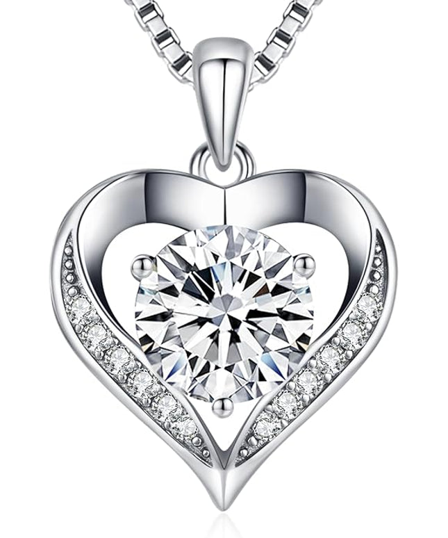 Moissanite Necklace for Women, 1-3 Carat Heart Necklace Engraved with 'I LOVE YOU', Birthday Gift for Wife, Anniversary Present for Wife Women, Jewelry Gifts for Christmas Valentine's Day