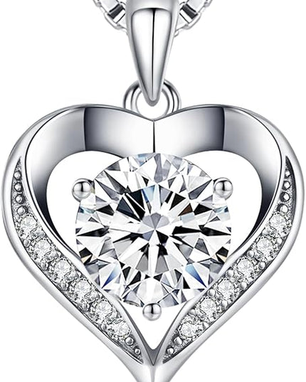 Moissanite Necklace for Women, 1-3 Carat Heart Necklace Engraved with 'I LOVE YOU', Birthday Gift for Wife, Anniversary Present for Wife Women, Jewelry Gifts for Christmas Valentine's Day