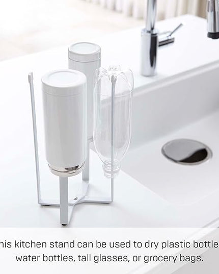 YAMAZAKI Home Tower Kitchen Multi Eco Stand - Multifunctional Plastic Bag Holder Bottle Dryer - Steel
