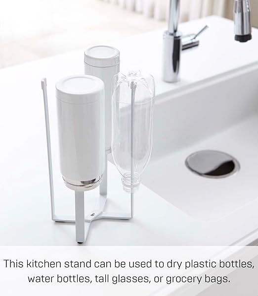 YAMAZAKI Home Tower Kitchen Multi Eco Stand - Multifunctional Plastic Bag Holder Bottle Dryer - Steel