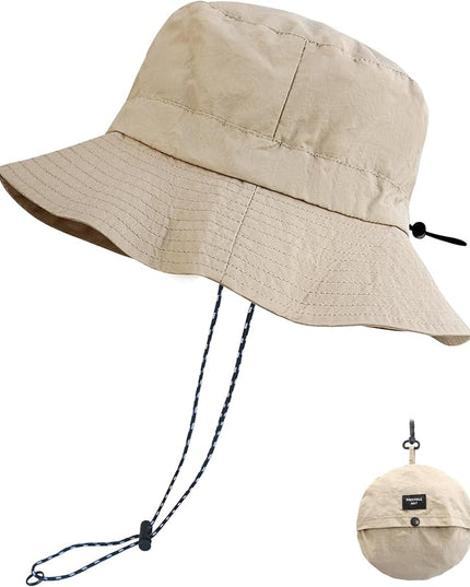 PFFY Quick Dry Waterproof Packable Bucket Hat for Women Men Outdoor Sun Hats with Detachable Chin Strap