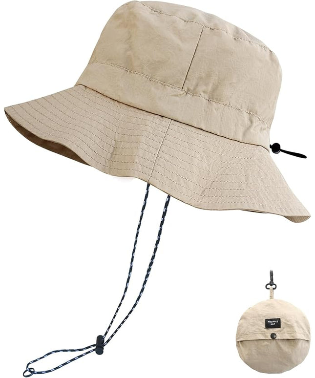 PFFY Quick Dry Waterproof Packable Bucket Hat for Women Men Outdoor Sun Hats with Detachable Chin Strap