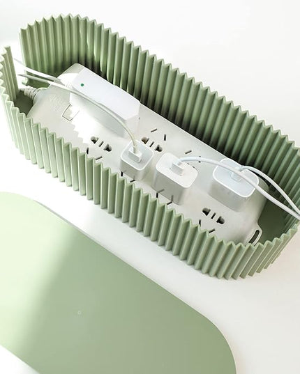 FABROK Cable Management Box, Cord Organizer Box with 10 Cable Ties, Power Strip Storage to Hide Charger Adapter Power Cord Charging Station(Small/Green)