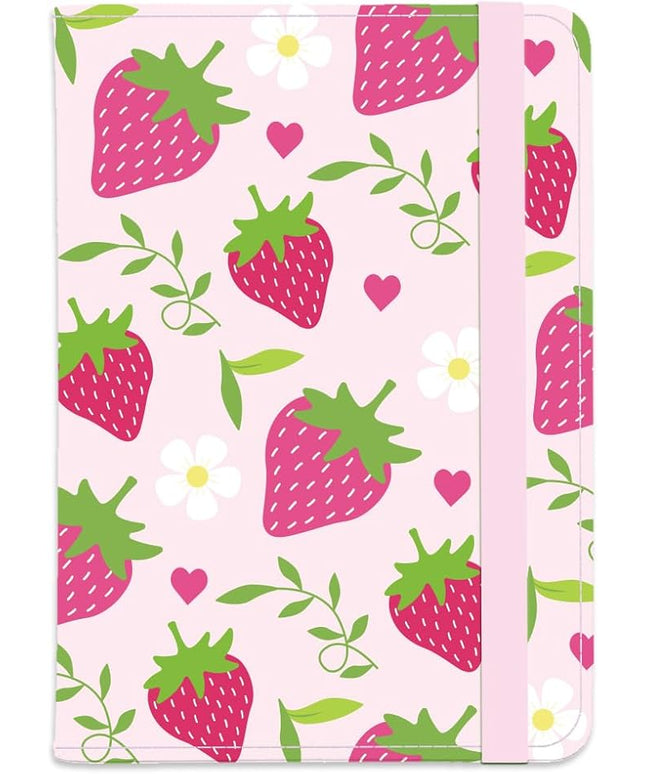 Strawberry Leather Passport Holder Cover Pink Hearts Flower Travel Wallet Passport Case with Credit Card Slots for Women Men Travelling Essentials for Flying