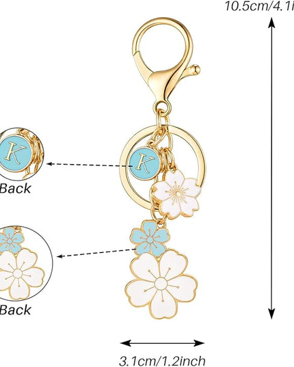 SELOVO Initial Keychain Flower Charms for Key Cute Pink Letter Keyring for Backpack