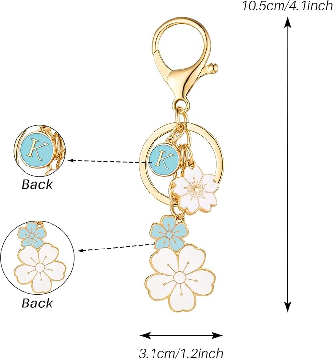 SELOVO Initial Keychain Flower Charms for Key Cute Pink Letter Keyring for Backpack