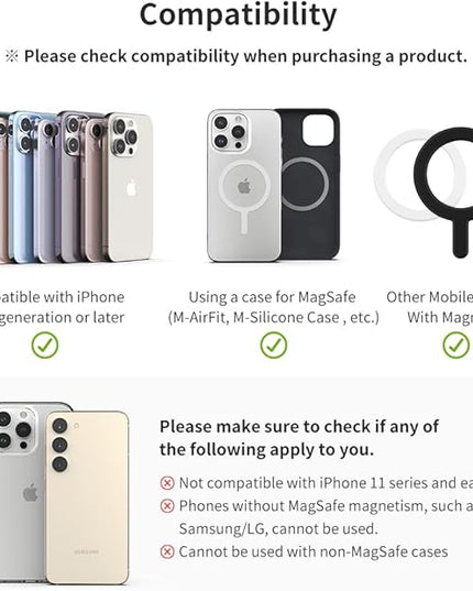 Sinjimoru Magnetic Card Wallet, Premium Vegan Leather Phone Wallet for MagSafe 3-Card Holder Compatible with iPhone 17 Pro Max Air 16 15 14 13 Series. M-Viica Basic White