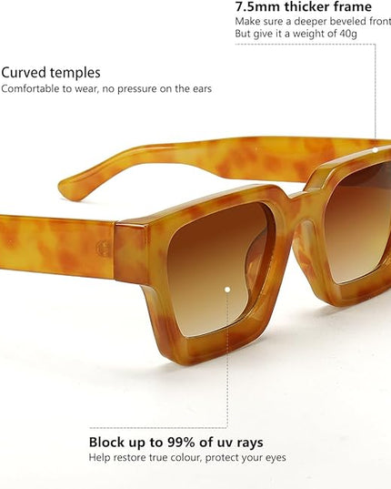 Trendy Square Sunglasses for Men Women Fashion Thick Rectangle Sun Glasses UV Protection Shades Designer Style