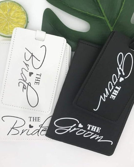 2 Pcs Bride and groom luggage tags + 2 Pcs passport cover, couple passport holder for honeymoon Wedding Bridal Shower Gift