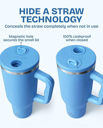 34HD 40 oz Stainless Steel Tumbler - Leakproof Insulated Water Bottle with Handle, Magnetic Lid and Flexible Straw - Iced for 48 Hours – Perfect for Men, Women, Birthday Gift, Blue - Ocean Breeze