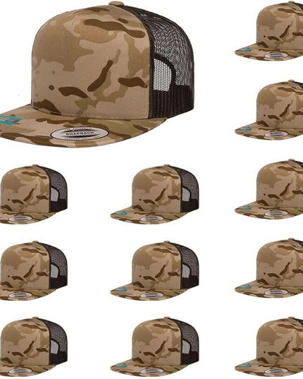 Yupoong 5-Panel YP Classic Trucker Cap | High Profile Flat Visor Snapback | OSFM | Bulk Packs Available