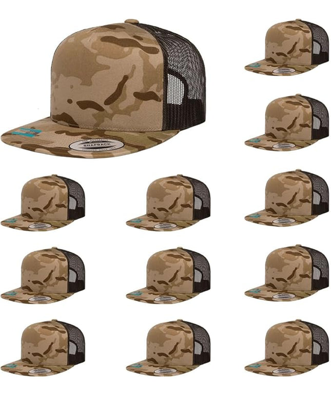 Yupoong 5-Panel YP Classic Trucker Cap | High Profile Flat Visor Snapback | OSFM | Bulk Packs Available