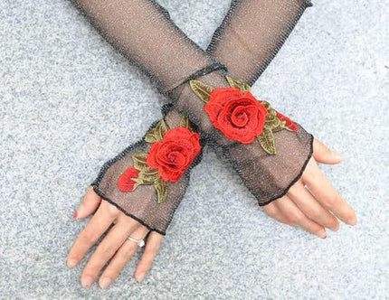 Specell Embroidered Flowers Lace Fingerless Gloves - for Bridal Wedding Cocktail Tea Party Evening Prom Costumes Cosplay