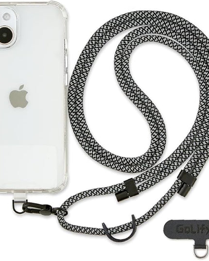 Universal Phone Lanyard, Anti-Theft Crossbody Strap for iPhone 16 Pro Max and Most Smartphones, Adjustable Cell Phone Neck Holder w/ 2 Non-Adhesive Tether Tabs, Charcoal Heather/Black