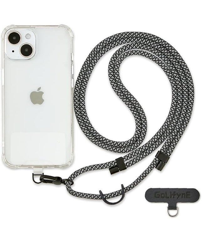 Universal Phone Lanyard, Anti-Theft Crossbody Strap for iPhone 16 Pro Max and Most Smartphones, Adjustable Cell Phone Neck Holder w/ 2 Non-Adhesive Tether Tabs, Charcoal Heather/Black