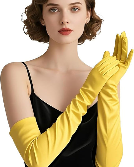 THARAHT Women Long Gloves with Satin Elbow Length for 1920s Opera Tea Party Costumes Bridal Evening Dress