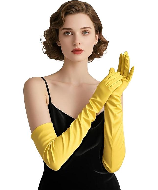 THARAHT Women Long Gloves with Satin Elbow Length for 1920s Opera Tea Party Costumes Bridal Evening Dress