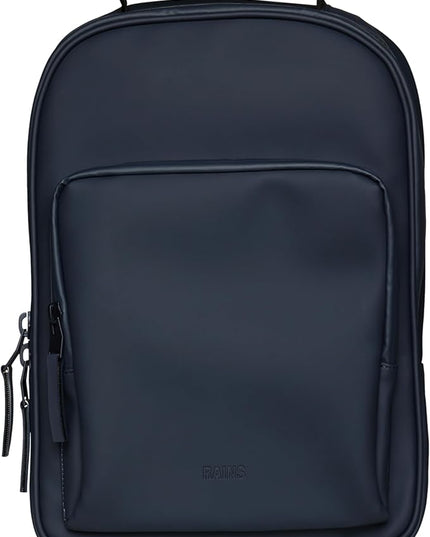 RAINS Book Daypack Regular Navy Laptop Backpack for Men and Women, Waterproof Black Minimalist Commuter Bag with 15”-16"