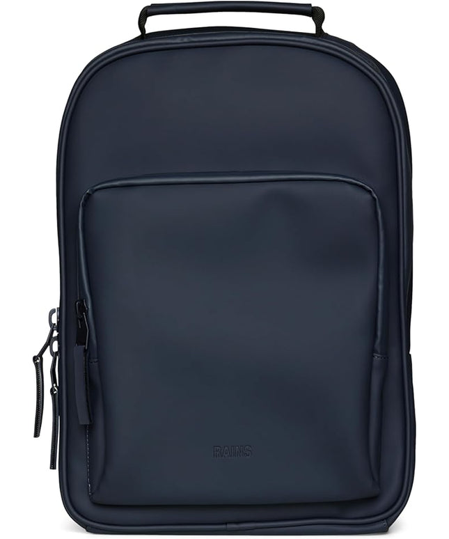 RAINS Book Daypack Regular Navy Laptop Backpack for Men and Women, Waterproof Black Minimalist Commuter Bag with 15”-16"
