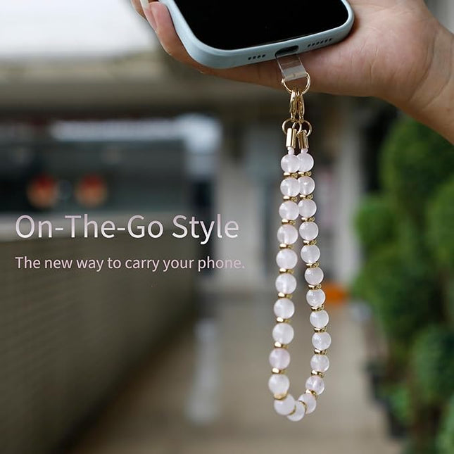 Marble Beaded Phone Wrist Strap,Detachable Phone Bracelet Strap with Tether Tab,Hands-Free Wristlet Strap (Pink-2)