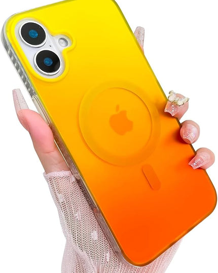 Aesthetic Case for iPhone 17 Case for Women Girls [Compatible with Magsafe] Cute Girly Trendy Glitter Sparkly Rainbow Magnetic Protective Phone Cover, Matte Iridescent Yellow & Orange