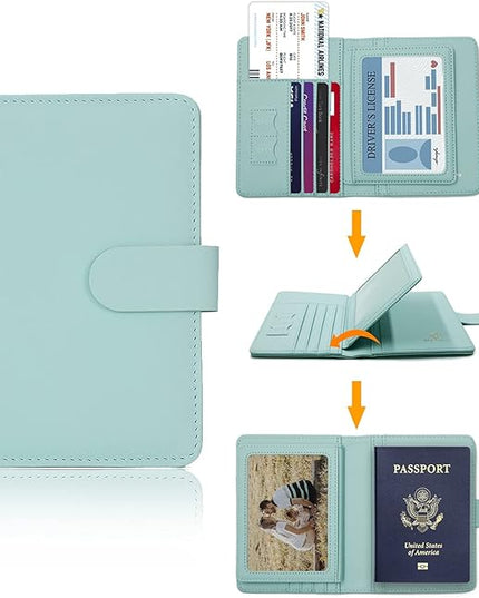 Melsbrinna Rfid Passport Holder for Travel women/Men, Cute Passport Wallet Rfid Blocking Card Slots, Rfid Passport Cover/CaseTravel Wallet, Passport Book Holder (1, Green1)