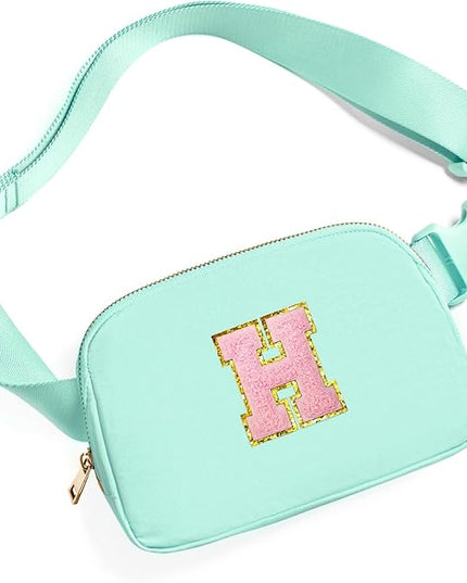 Gitus Belt Bag Fanny Pack Crossbody Bags with Initial Letter Patch Cute Stuff Birthday Gifts for Teenager Girls Trendy Preppy Stuff for Teen Girls Cool Stuff for Teens (Mint Green-H)