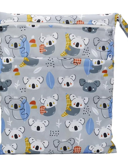 Wet Dry Bag Baby Cloth Diaper Nappy Bag Reusable Washable With Two Zippered Pockets (Starfishes Turtles)