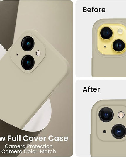 FireNova Designed for iPhone 14 Case, Silicone Upgraded [Camera Protection] Phone Case with [2 Screen Protectors], Soft Anti-Scratch Microfiber Lining Inside, 6.1 inch, Khaki