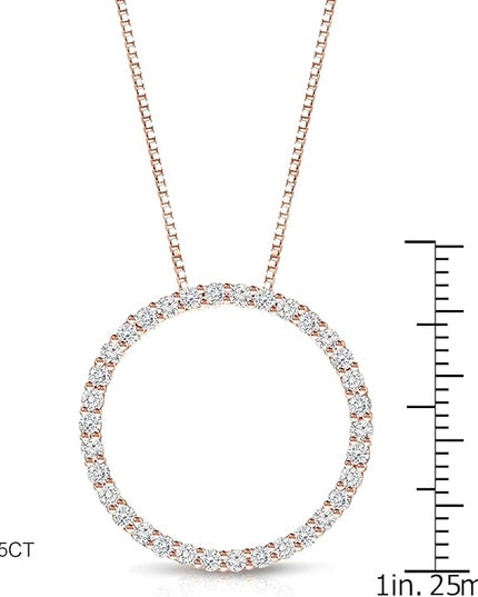 Diamond Wish 1/6 to 1 Carat Diamond Circle of Life Round Pendant Necklace for Women in 14k Gold (I1-I2, cttw) on 18 Inch Long Chain with Spring Ring Clasp