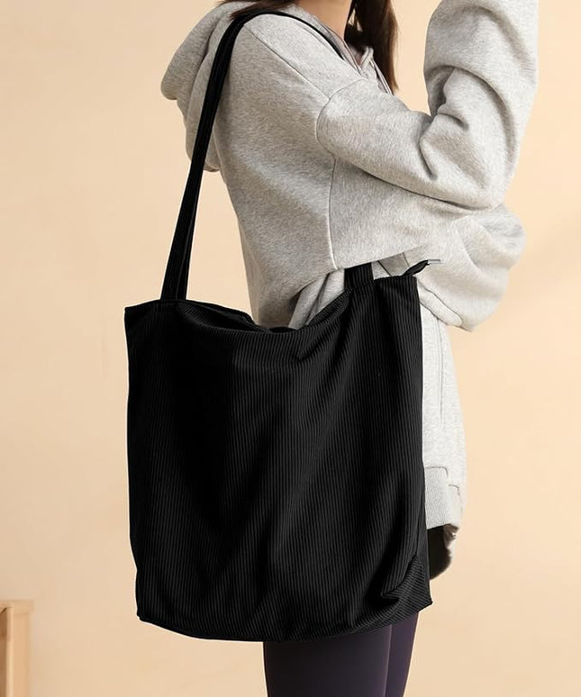 Iioscre Corduroy Tote Bag for Women,Hobo HandBags with Zipper,Large Capacity Casual Shoulder Handbags with Inner Pockets
